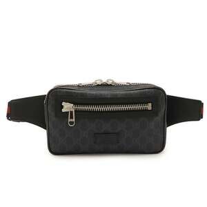 GUCCI GG Supreme Web Line Waist Bag, Belt PVC Leather, Black, Dark Gray, 474293